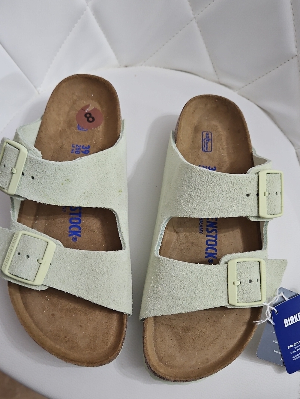 Birkenstock Arizona Suede Double Strap Sandals - Light Sage SIZE 39